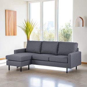 Dimehouse 3-zits hoekbank chaise longue Riven donkergrijs - Stof - Scandinavisch & Basic - 198 x 132 x 80 cm