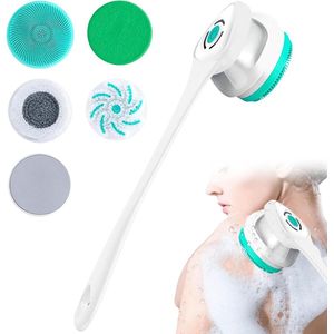 Elektrische Lichaamsborstel voor bad met 5 opzetstukken: Lang Handvat, IP67 Waterdicht, 3 Snelheden - voor Spa Douche Schil Massage