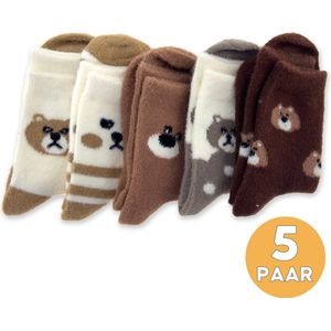 VOLQU® Sokken - ONA Series - 5 Paar - Maat 35 38 - Sokken Dames - Huissokken - Warme Sokken Dames - Premium Katoen Normale Sokken - Cadeau Voor Vrouw - Donker Bruin | Grijs | Bruin | Creme | Hardalgeel