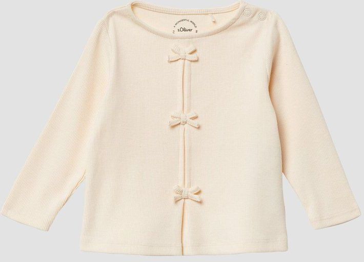 T-shirt - Lief Geribbelde Top - Katoenmix - Met Strikdetails en Plooien