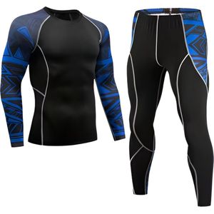 E-shop4u® - Mannen Fleece Ski Thermisch Ondergoed Set - Compressie - Winter Warm Kompres Lange - Onderbroek Shirt & Tops Bottom pak - Warmte - XXXL - Blauw
