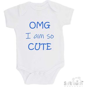 100% katoenen Romper ""OMG I am so CUTE"" Jongens Katoen Wit/blauw Maat 62/68