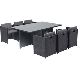 Concept-U - Tafel en stoelen 6 -senter gebouwd -in zwart/grijze hars MIAMI