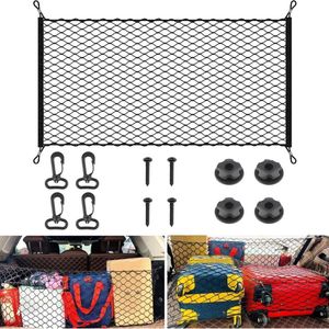 Bagagenet voor de auto, 140 x 100 cm, elastisch kofferbaknet, auto, kofferbaknet, bagagenet, geschikt voor alle auto's met 4 haken, 4 veiligheidsringen, 4 schroeven