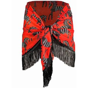 Dames pareo met kwastjes en zebrapatroon