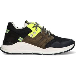 Braqeez 422480-589 Jongens Lage Sneakers - Zwart/Groen/Geel - Leer - Veters