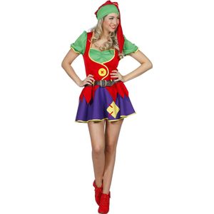 Wilbers & Wilbers - Dwerg & Kabouter Kostuum - Stoute Kabouter - Vrouw - Rood, Groen - Maat 34 - Carnavalskleding - Verkleedkleding