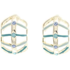 Behave Oorbellen knoppen zilver-kleur steentjes blauw 2,5 cm