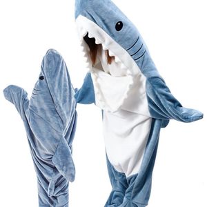 Haaien Onesie - Haai Deken - Hoodie Deken - Fleece Deken - 170 Cm - Blauw