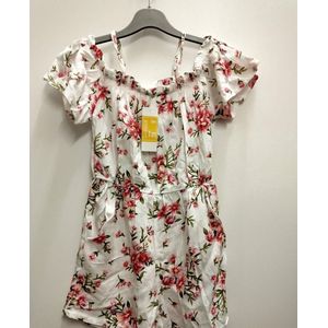 Meisjes jumpsuit Liv gebloemd wit Maat 110/116