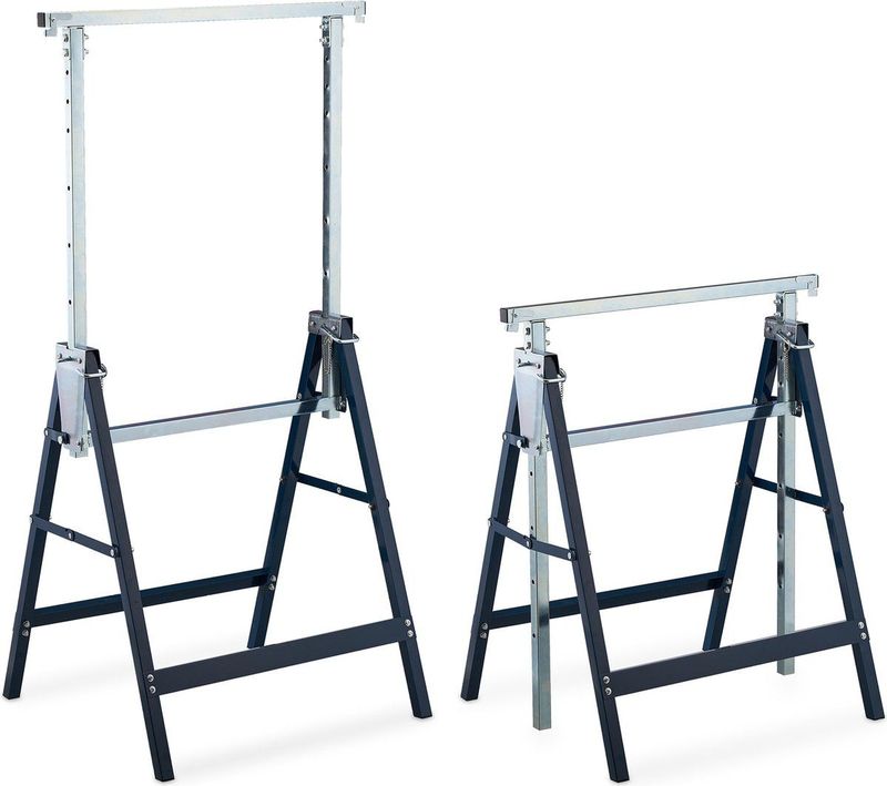 Schraag Set van 2 - Blauw - 7-voudig in Hoogte Verstelbaar - Tot 200 kg - Inklapbaar - Staal