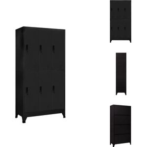 vidaXL Lockerkast Staal - 90 x 45 x 180 cm - 6 deuren - Zwart - Kast