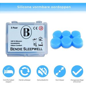 Bendie Premium Siliconen Vormbare Oordoppen - Slapen - Tegen Geluidsoverlast en Snurken - Gehoorbescherming - 6 Stuks
