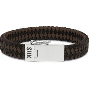 SILK Jewellery - Zilveren Armband - Alpha - 841BBR.19 - bruin/zwart leer - Maat 19
