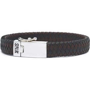 SILK Jewellery - Zilveren Armband - Alpha - 841BBR.19 - bruin/zwart leer - Maat 19