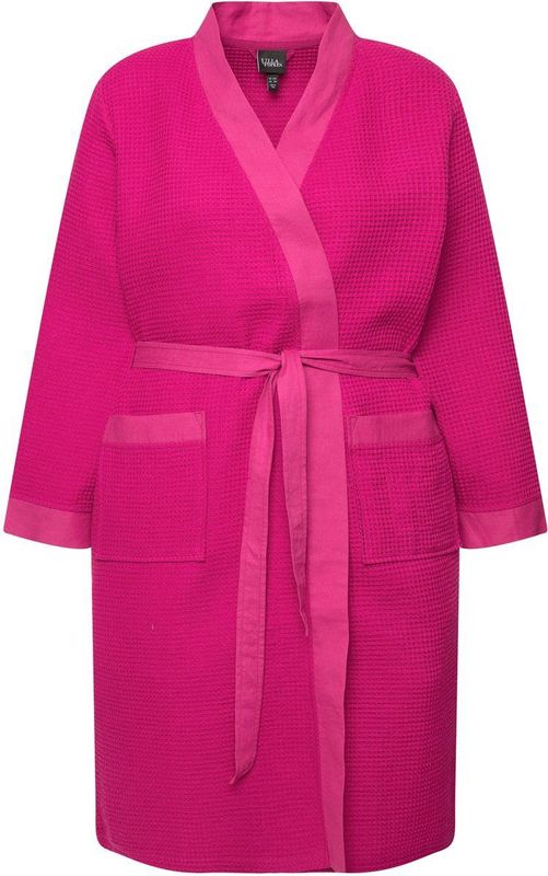 Ulla Popken Grote maten grote maten grote maten badjas, sjaalkraag, riem, wafelpiqué, lange mouwen, fuchsia, 42-44
