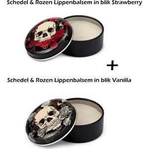 Set van 2 Lippenbalsems in blik Schedel & Rozen Strawberry & Vanilla