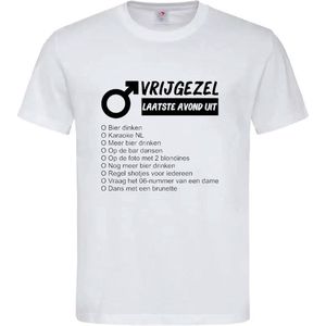 T-shirt Unisex Volwassenen Grappig Tekst ""vrijgezellen checklist"" Op Voorkant | korte mouw | Wit/zwart | maat XXL