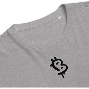 Bitcoin T-shirt - Painted Style Bitcoin Symbool - Unisex - 100% Biologisch Katoen - Grijs - Maat S | Bitcoin cadeau| Bitcoin T-shirt| Bitcoin Shirt| Bitcoin Merch| Bitcoin Merchandise| Bitcoin Kleding| Crypto T-shirt