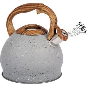 Grey Texture Whistling Tea Kettle - 3L Tea Pot for Stovetop Induction Hob - Stainless Steel Hot Water Camping Kettle Teapot for Tea Coffee - Belle Vous