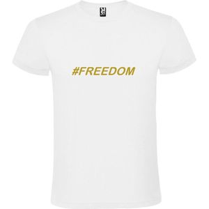 Wit  T shirt met  print van "# FREEDOM " print Goud size XS