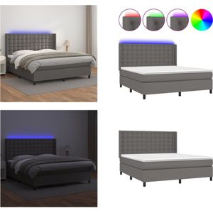 vidaXL Boxspring met matras en LED kunstleer grijs 180x200 cm - Boxspring - Boxsprings - Bed - Slaapmeubel