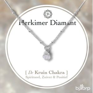Bixorp Gems Ruwe Herkimer Diamant Chakra Ketting - Zilverkleurig Roestvrij Staal - 36cm + 8cm verstelbaar