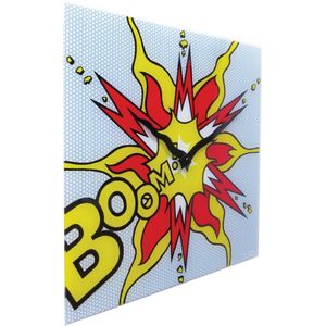 NeXtime Boom - Klok - Vierkant - Glas - 43x43 cm - Rood/ Geel