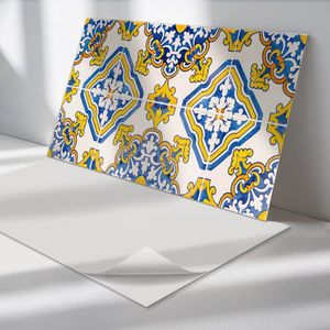 Wallfluent Vinyl Wandpaneel - Mozaïekpatroon met bloemen Zelfklevend Wandpaneel - 100 cm x 50 cm - Blauw PVC wandpaneel - Set van 1 - Rechthoekig Wandbekleding Vinyl - Texturen Wandpaneel - PVC Muurpaneel - Wandpaneel Keuken en Badkamer