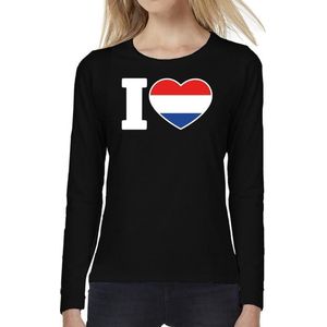 I love Holland supporter t-shirt met lange mouwen / long sleeves voor dames - zwart - Holland / Nederland landen shirtjes - Nederlandse fan kleding dames M