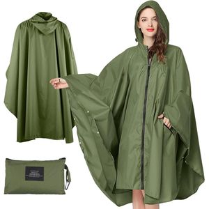 Lange regenponcho voor vrouwen - waterdichte regenkleding - winddicht regencape met capuchon - regenbeschermingskleding met klepzak - trekkoord