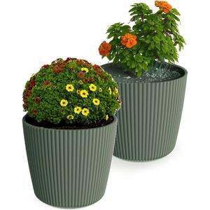 Prosperplast Plantenpot/bloempot Buckingham - 2x - buiten/binnen - groen - D19 x H17 cm
