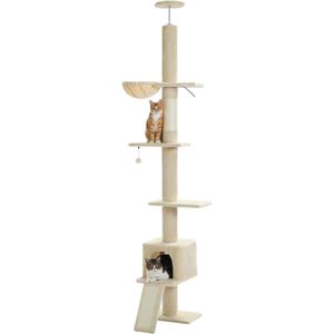 PAWZ Road krabpaal voor katten - krabpaal tot aan het plafond verstelbaar - 216-273 cm - Beige - Plafondhoog - Kattenhuis - Kattenmand - Hangmat