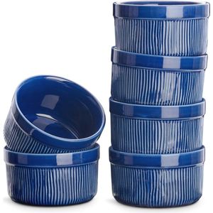 Set van 6 blauwe ramekin souffleschaaltjes voor creme brulee, muffins en desserts - Kleine bakvormen
