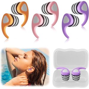 Allecto Plus - Set van 3 waterdichte herbruikbare zwemoordopjes voor volwassenen - Gehoorbescherming voor duiken, zwembad, douchen en surfen - Oranje, roze, paars - Zwemoordopjes voor watersporten