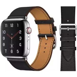 UrbanGoods - Horlogebandje - Geschikt voor Apple Watch - Zwart - Echt Leder - 42 / 44 / 45 mm - Smartwatch iWatch