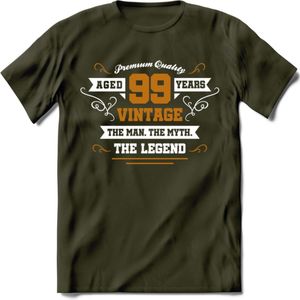 99 Jaar Legend T-Shirt | Goud - Wit | Grappig Verjaardag en Feest Cadeau Shirt | Dames - Heren - Unisex | Tshirt Kleding Kado | - Leger Groen - XL