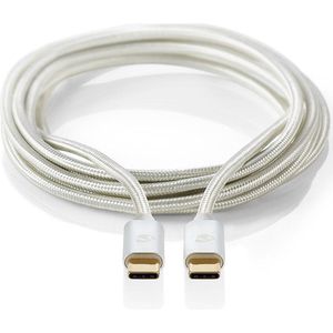 Nedis USB-Kabel - USB 2.0 - USB-C Male - USB-C Male - 100 W - 480 Mbps - Verguld - 1.00 m - Rond - Gevlochten / Nylon - Zilver - Cover Window Box