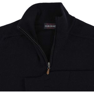 Osborne Knitwear Trui met rits heren - Lamswollen schipperstrui heren - sweater heren met rits - Navy - M