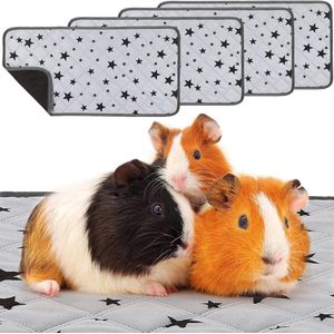 Cavia kooi inzetstukken fleece absorberend antislip mat met sterpatroon - 4 stuks (35 x 71 cm)