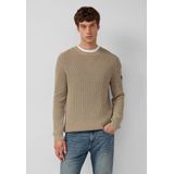 s.Oliver - Gebreide Trui - Dark Stone Beige - Met Ribboorden