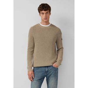 s.Oliver - Gebreide Trui - Dark Stone Beige - Met Ribboorden