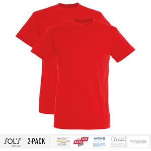 2 Pack Sol's Heren T-Shirt 100% biologisch katoen Ronde hals Rood Maat S