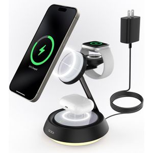 3-in-1 draadloos laadstation voor iPhone, iWatch en oortelefoon – 15W Mag-Safe opladerstandaard met omgevingslicht – 3 in 1 oplader – 3 in 1 draadloze oplader – 3 in 1 oplaadkabel – 3 in 1 lader – 3 in 1 oplader Apple