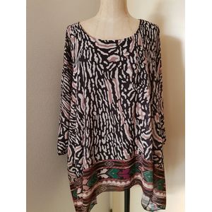 Dames blouses plisse print beige/zwart One size