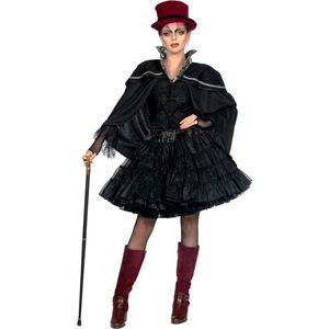 Wilbers & Wilbers - Middeleeuwen & Renaissance Kostuum - Deftige Edele Dame Jas Vrouw - Zwart - Maat 44 - Halloween - Verkleedkleding