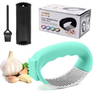 Knoflookpers, knoflookpers, roestvrij staal 304, 2-in-1 knoflookschiller, ergonomische handgreep, eenvoudig te bedienen en gemakkelijk te reinigen met knoflookreinigingsborstel