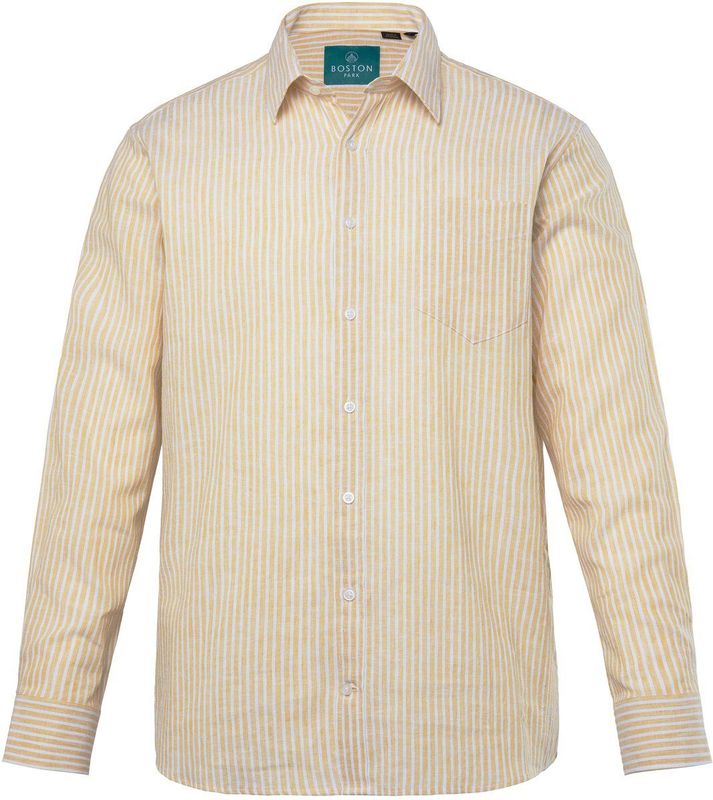 Boston Park - Heren - Boston Park Linnenmix-streepshirt lange mouwen Kentkraag - Geel - Maat 3XL