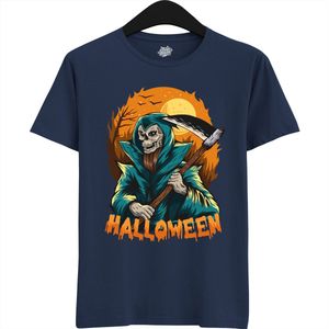 Mister Grimreaper - Halloween Magere Hein Dames / Heren Unisex Shirt - Grappig Kostuum Shirt Idee Voor Volwassenen - T-Shirt - Unisex - Navy Blauw - Maat XL