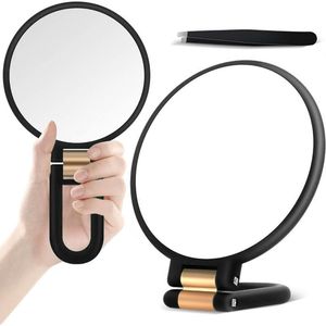 30x Vergroting Cosmetica Handspiegel Met Handvat - Opvouwbaar - Mat Zwart